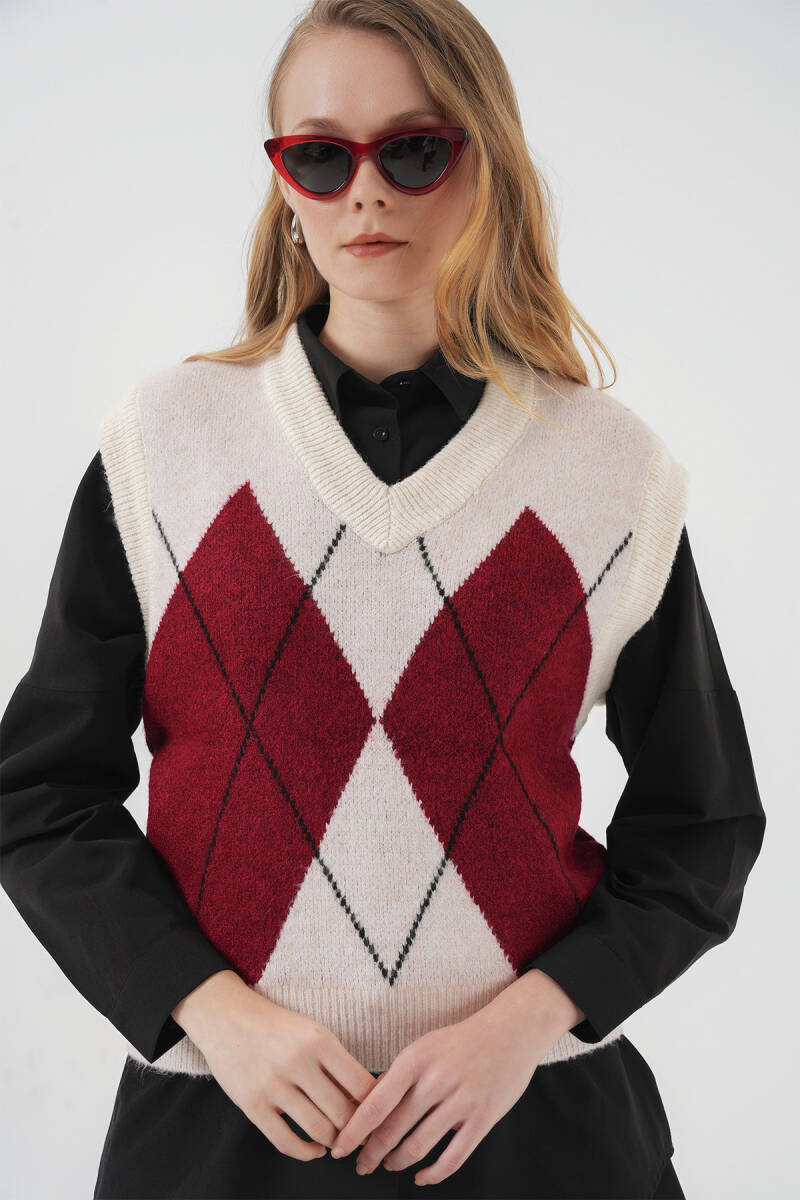 15914 V Yaka Triko Süveter - Kırmızı - BİGDART