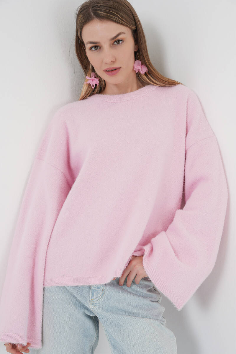 15915 Yumuşak Dokulu Triko Kazak - Pembe - BİGDART