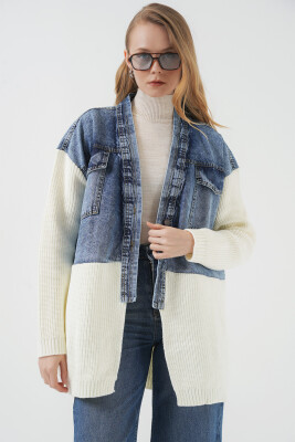 15919 Uzun Triko Kot Ceket - Beyaz - BİGDART