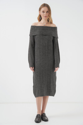 15920 Madonna Yaka Oversize Triko Elbise - Antrasit - 2