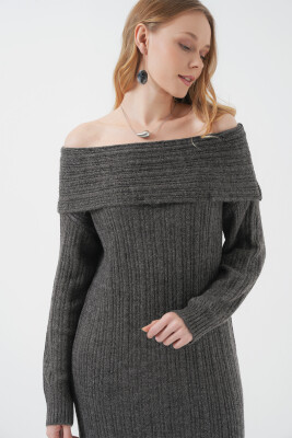 15920 Madonna Yaka Oversize Triko Elbise - Antrasit - 3