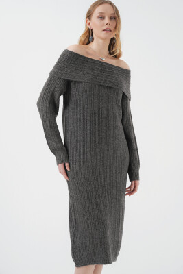 15920 Madonna Yaka Oversize Triko Elbise - Antrasit - 4