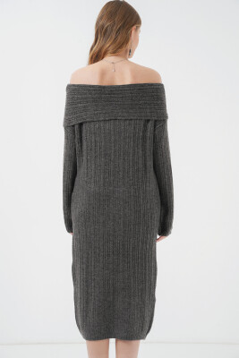 15920 Madonna Yaka Oversize Triko Elbise - Antrasit - 6