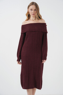 15920 Madonna Yaka Oversize Triko Elbise - Bordo - 1