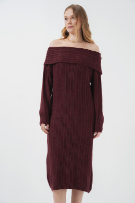 15920 Madonna Yaka Oversize Triko Elbise - Bordo - 4