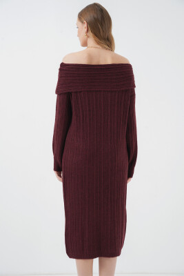 15920 Madonna Yaka Oversize Triko Elbise - Bordo - 6