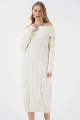15920 Madonna Yaka Oversize Triko Elbise - Ekru - 4