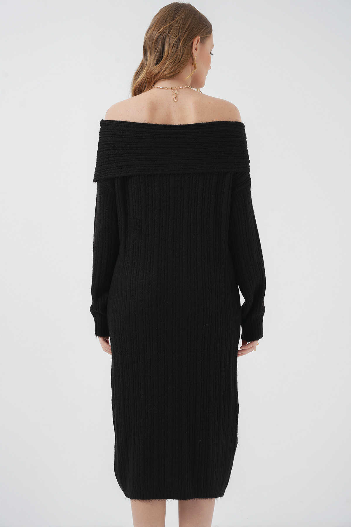 15920 Madonna Yaka Oversize Triko Elbise - Siyah - 6