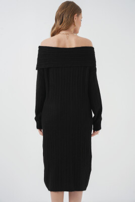 15920 Madonna Yaka Oversize Triko Elbise - Siyah - 6