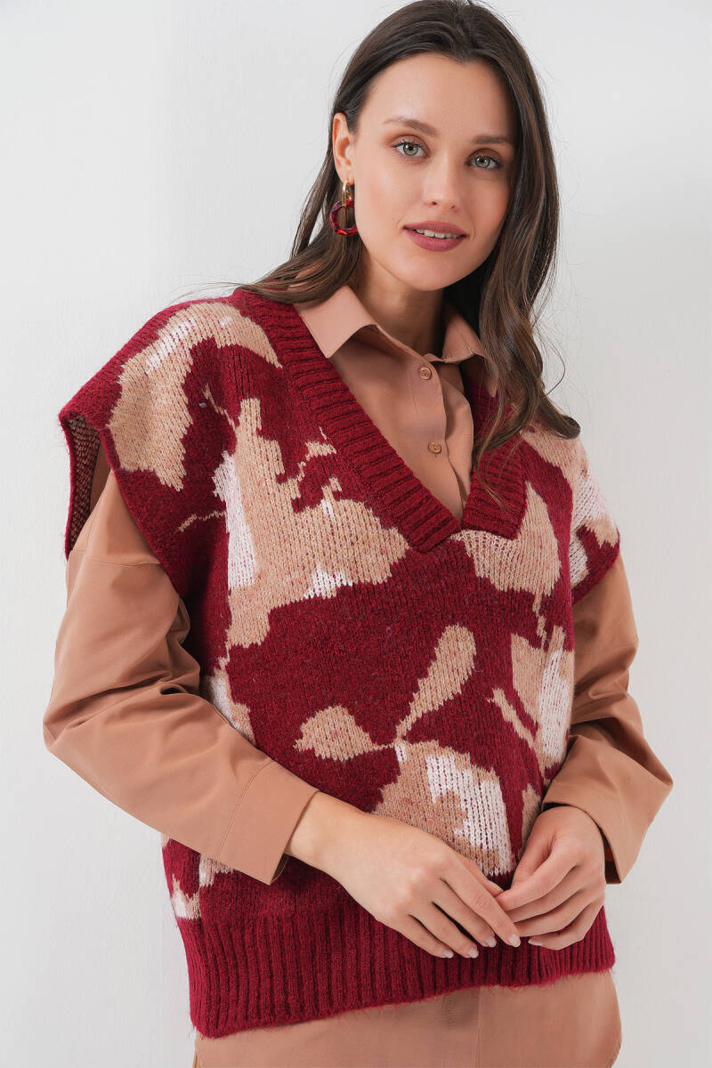 15923 Kadın Oversize Triko Süveter - Bordo - BİGDART