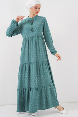 1627 Yaka Bağcıklı Tesettür Elbise - Mint 