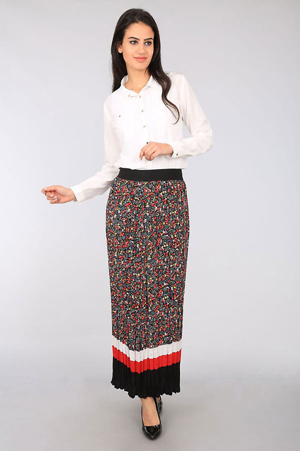 1812 ÇİÇEK DESENLİ ETEK - Siyah - BİGDART