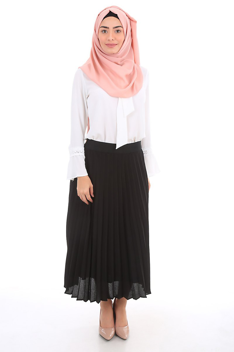 1813 PİLİSELİ BELİ LASTİKLİ ETEK - Siyah - BİGDART