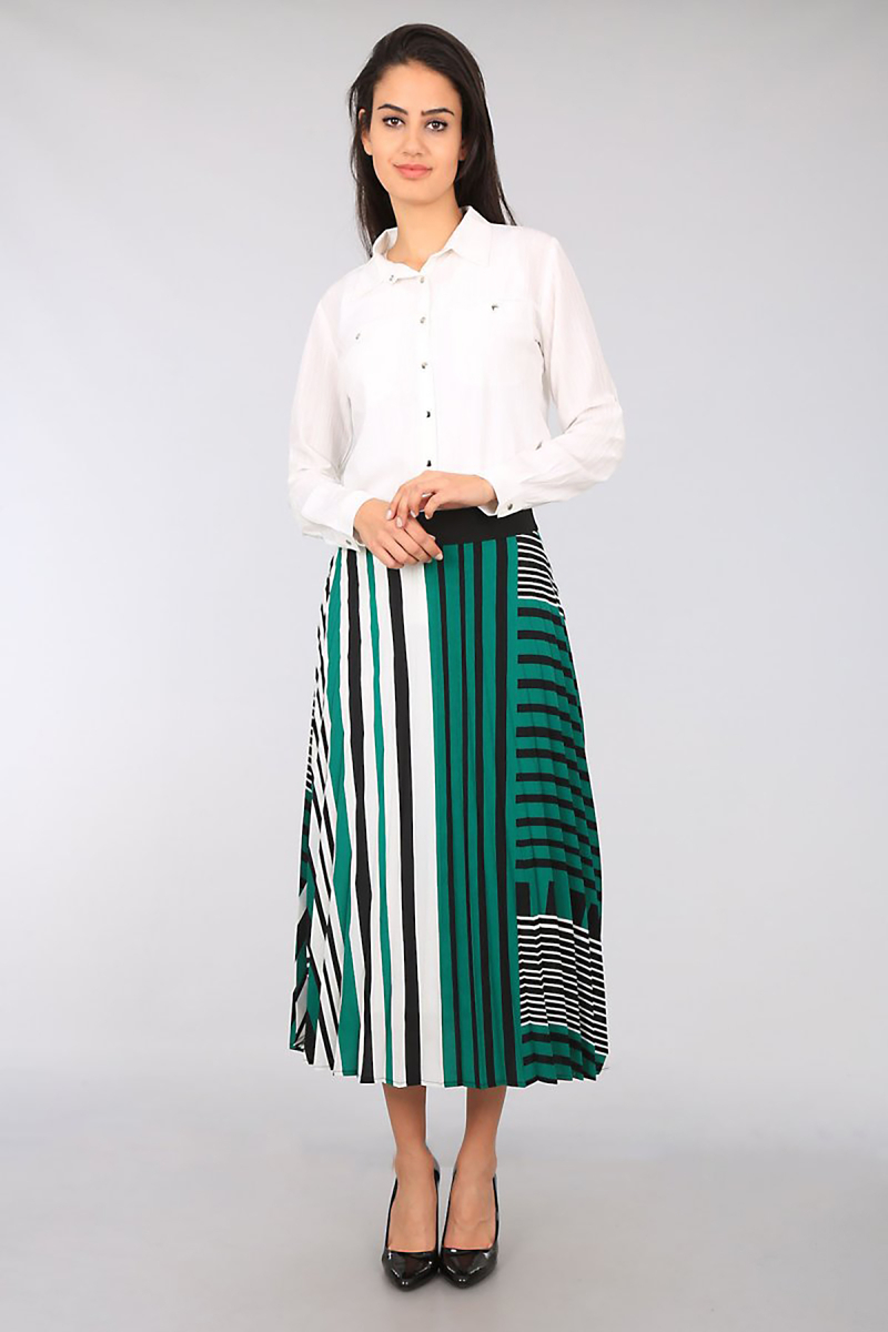 1813 PİLİSELİ BELİ LASTİKLİ ETEK - Yeşil - BİGDART