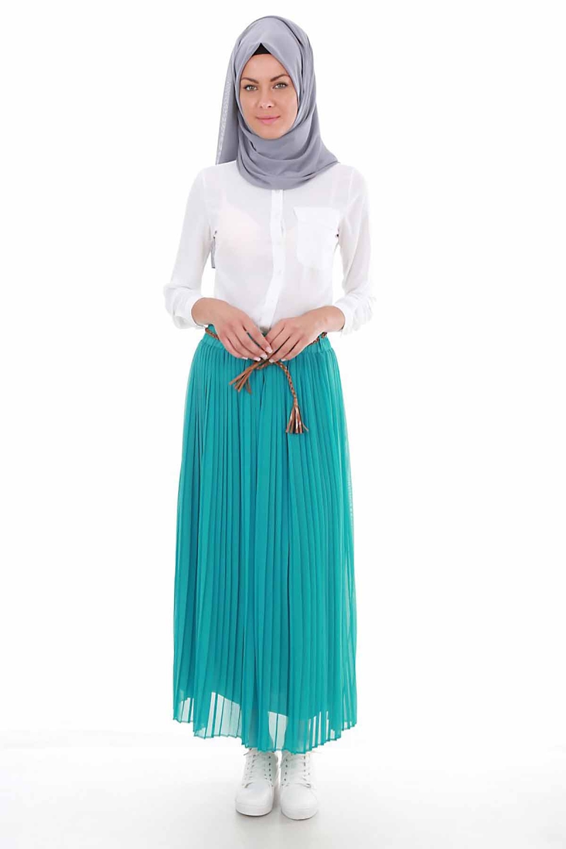 1819 PİLİSELİ KEMERLİ TESETTÜR ETEK - Yeşil - BİGDART
