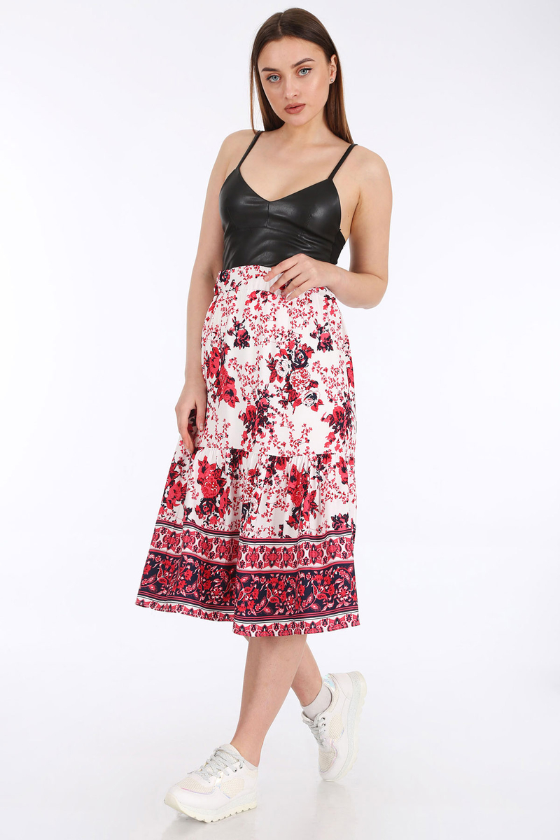 1863 Desenli Etek - Kırmızı - BİGDART