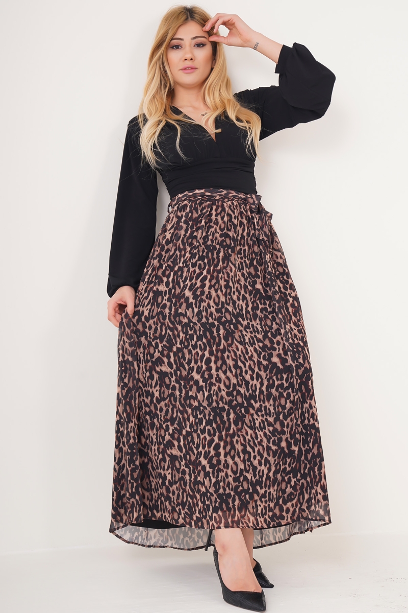 1877 Astarlı Şifon Etek - Kahverengi - BİGDART