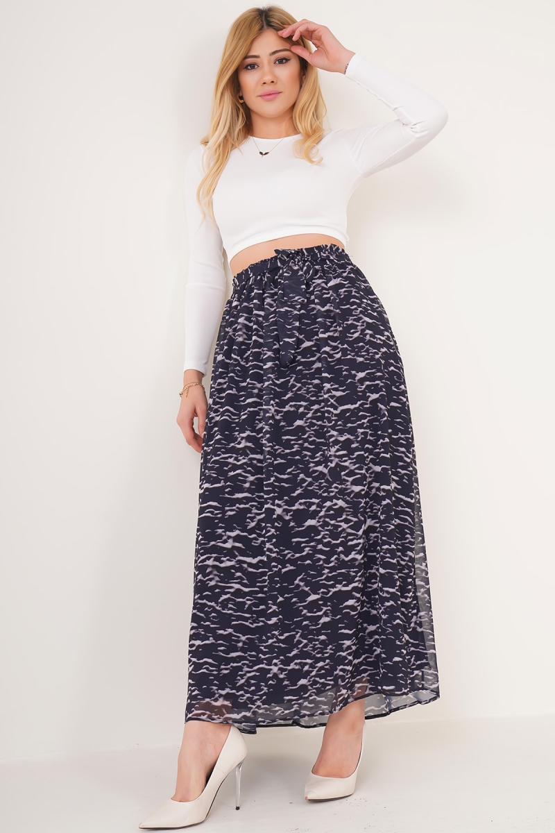 1877 Astarlı Şifon Etek - Lacivert - BİGDART