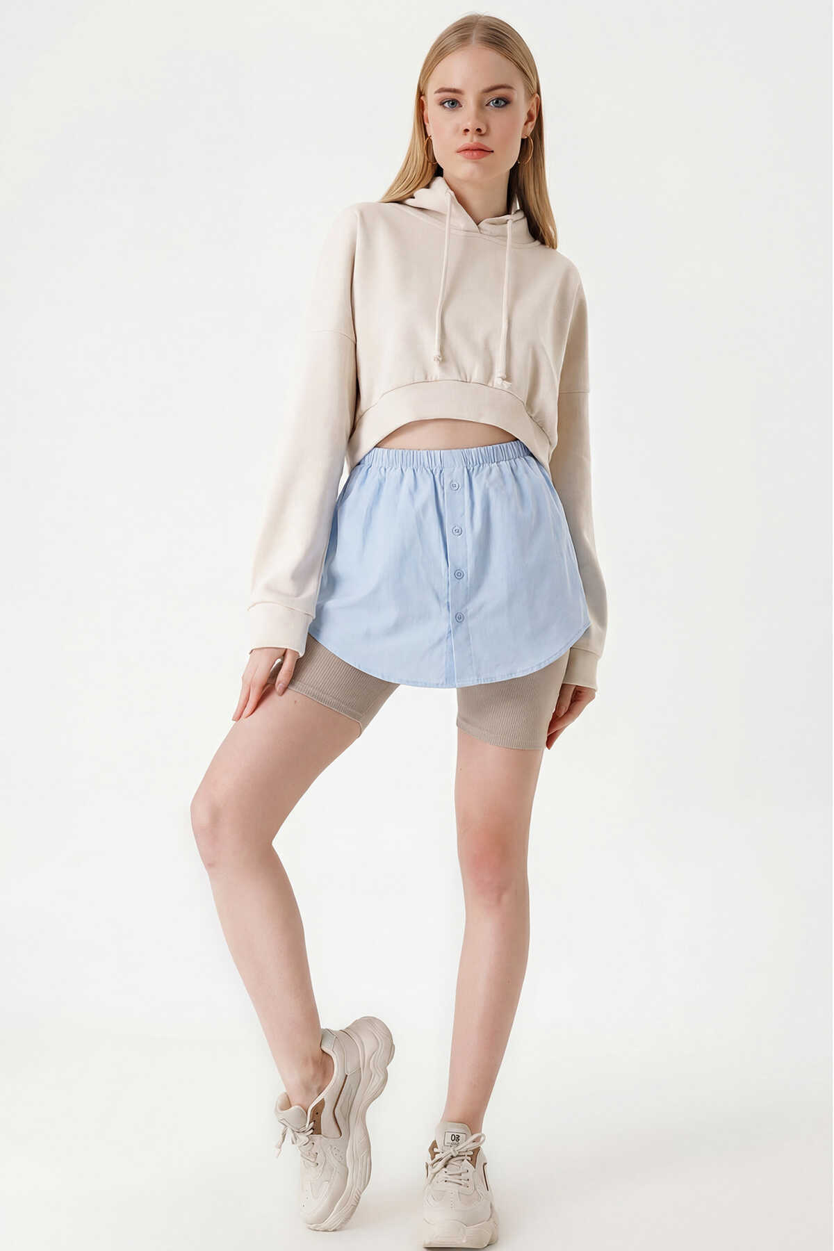 1888 Sweatshirt Ve Kazak Altı Gömlek Etek - Mavi - BİGDART