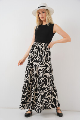 1898 Desenli Uzun Etek - C.Siyah 
