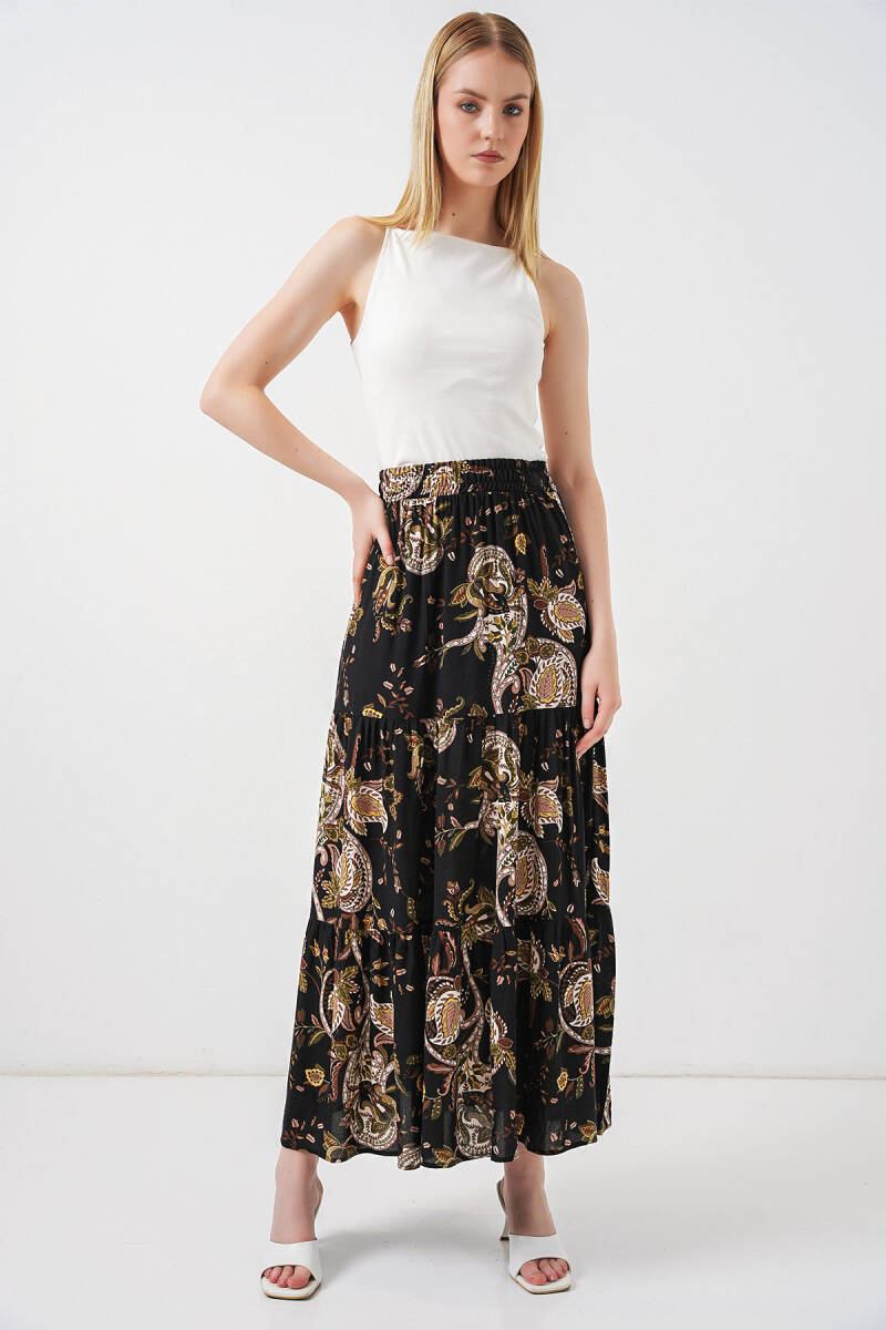 1898 Desenli Uzun Etek - Düz Siyah - BİGDART