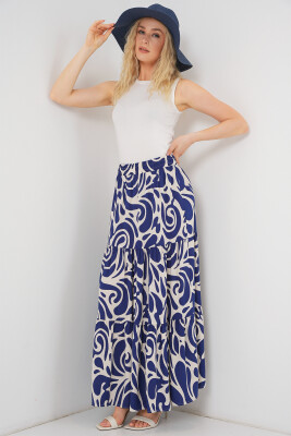 1898 Desenli Uzun Etek - F.Lacivert 