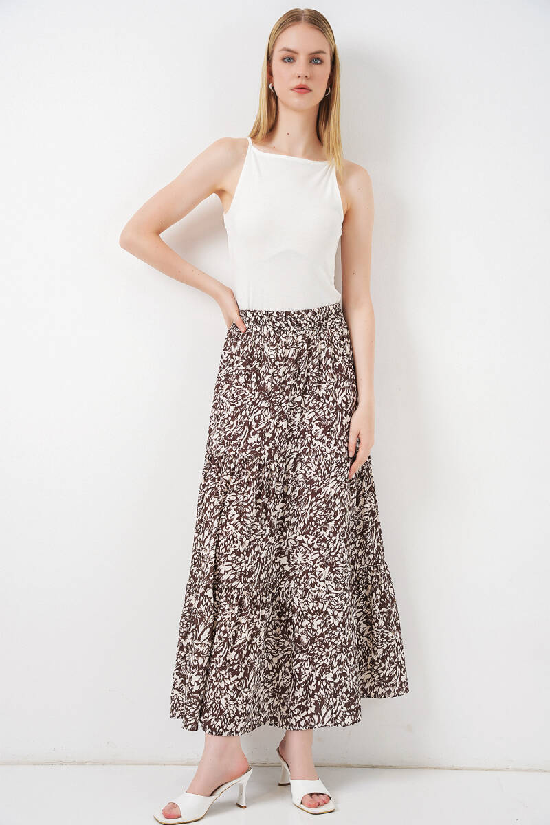 1898 Desenli Uzun Etek - Sütlü Kahve - BİGDART