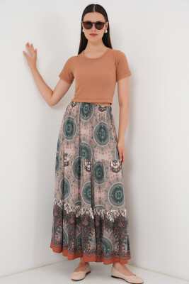 1898 Desenli Uzun Etek - Zümrüt Yeşili 