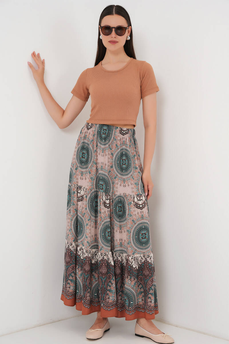 1898 Desenli Uzun Etek - Zümrüt Yeşili - BİGDART