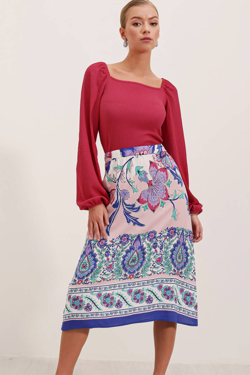 1899 Desenli Midi Etek - Mor - BİGDART