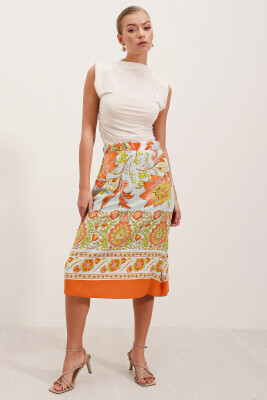 1899 Desenli Midi Etek - Turuncu 