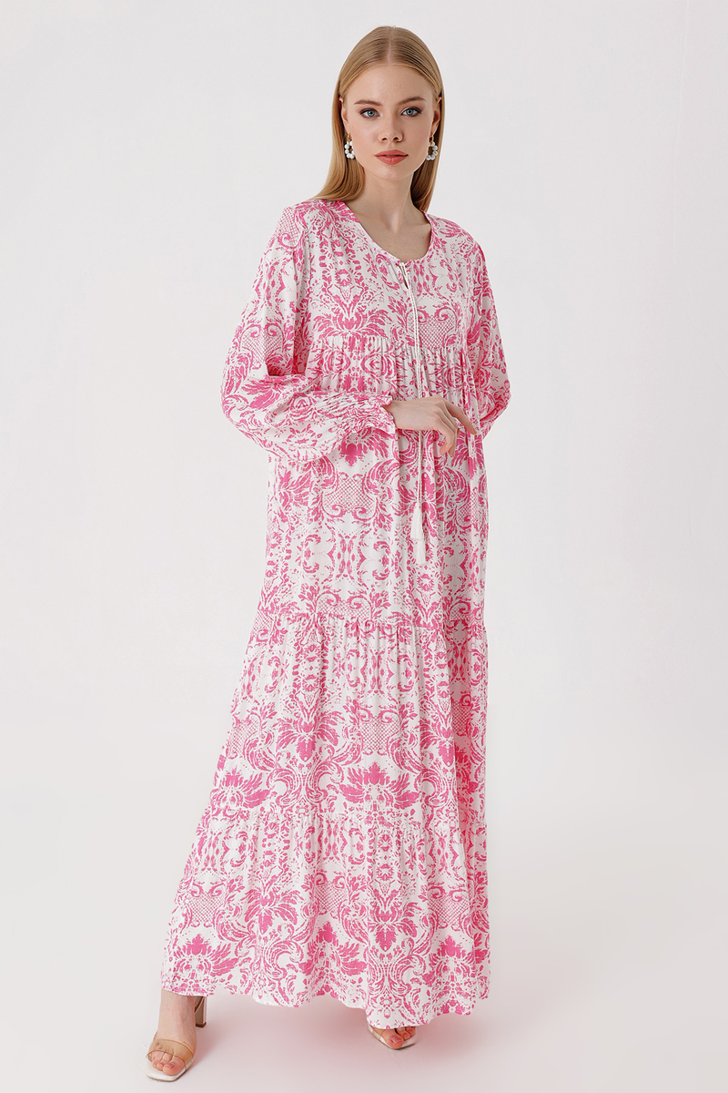 1947 Desenli Uzun Elbise - Y.Pembe - BİGDART