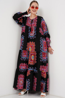 1947 Desenli Uzun Elbise - M. Kırmızı 