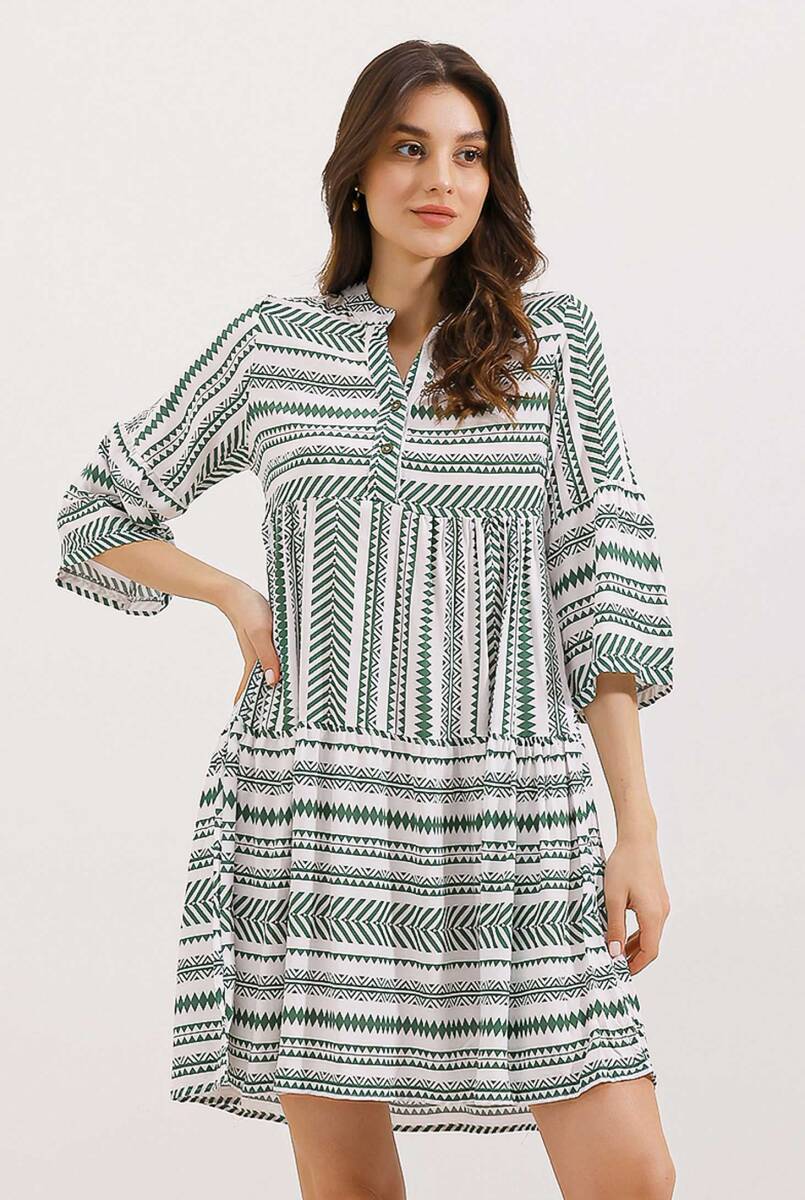 1975 ETNİK DESEN ELBİSE - Haki - BİGDART