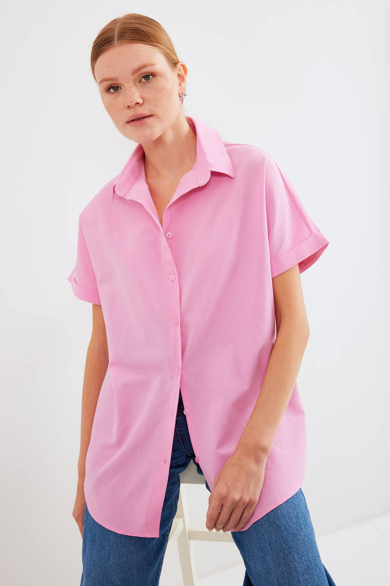 20120 Oversize Kısa Kollu Gömlek - Pembe - BİGDART