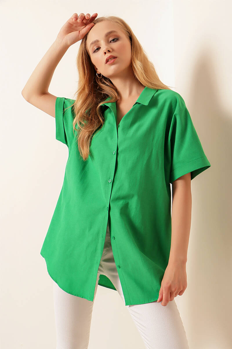 20120 Oversize Kısa Kollu Gömlek - Yeşil - BİGDART