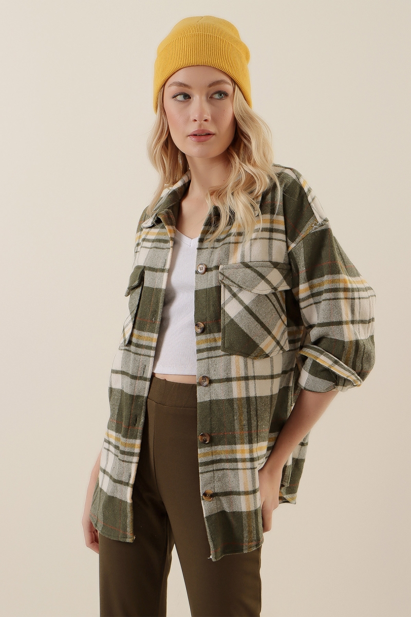 20136 Oversize Oduncu Gömleği - Haki - BİGDART