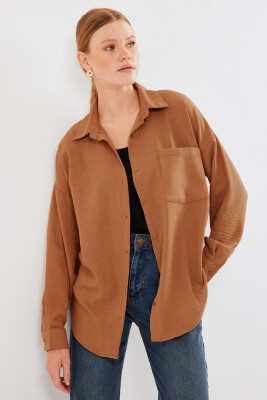 20153 Tek Cepli Oversize Keten Gömlek - A. Kiremit 