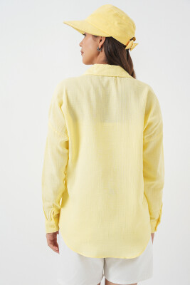 20153 Tek Cepli Oversize Keten Gömlek - Açık Sarı - 7