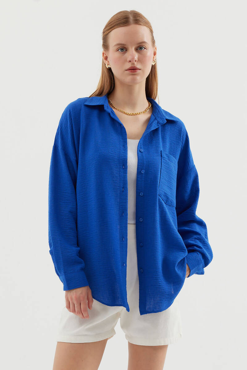 20153 Tek Cepli Oversize Keten Gömlek - C.Saks - BİGDART