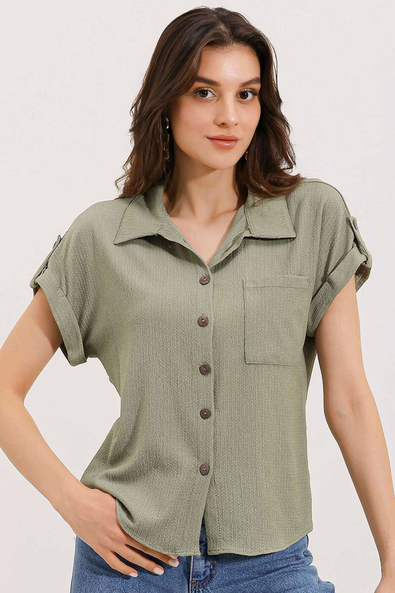 20187 Kısa Kol Oversize Örme Gömlek - Çağla - BİGDART