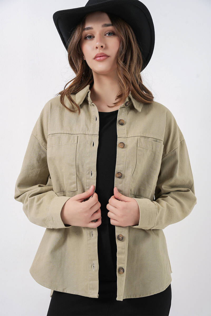 20192 Oversize Gabardin Gömlek Ceket - Haki - BİGDART