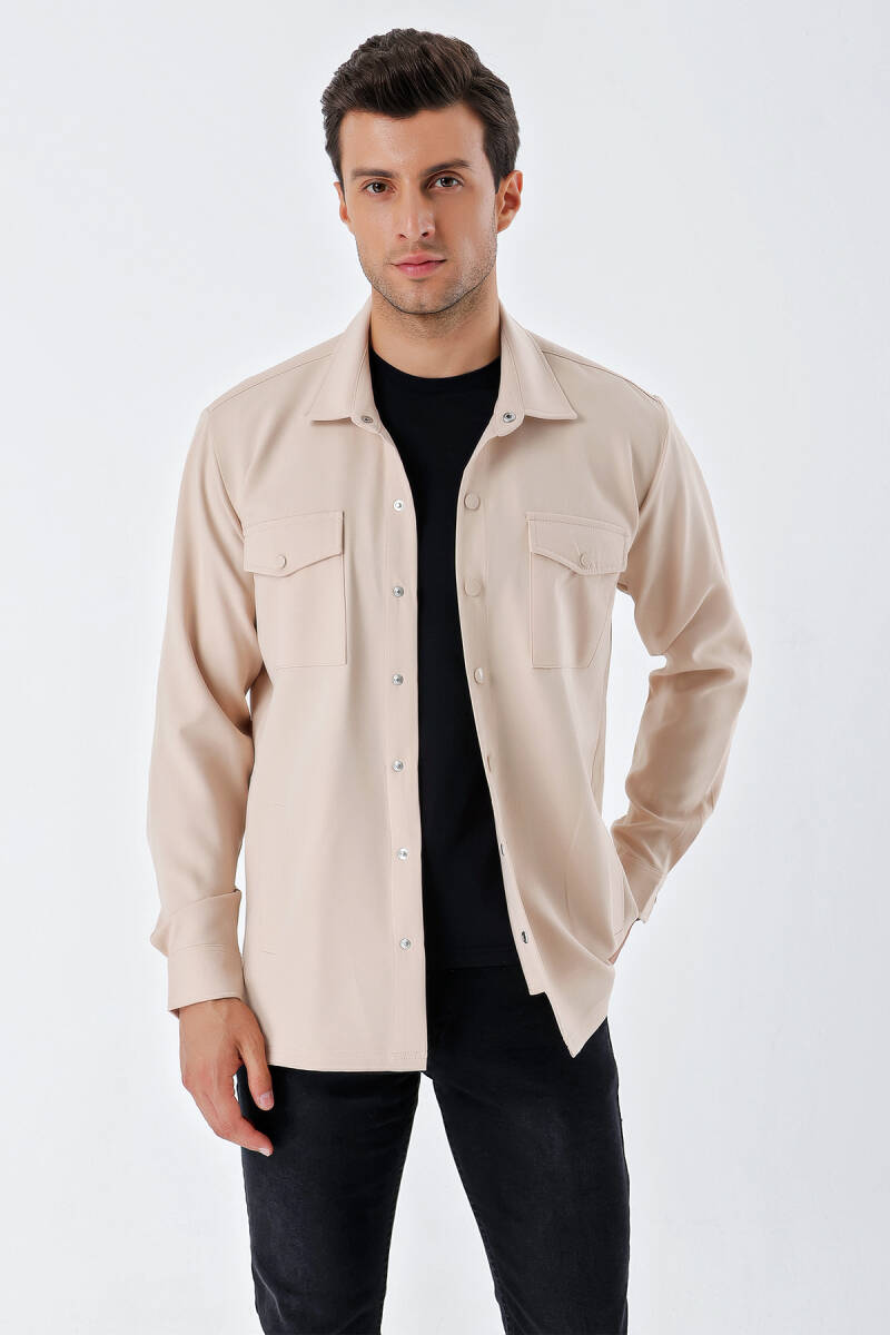 20193 Oversize Erkek Gömlek - Krem - BİGDART