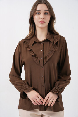 20223 Fırfırlı Uzun Kol Gömlek - Kahverengi 