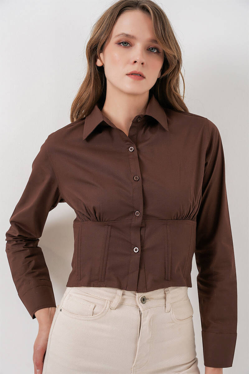 20231 Slim Fit Poplin Gömlek - Kahverengi - BİGDART