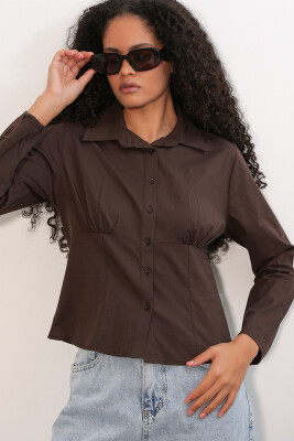20231 Slim Fit Poplin Gömlek - Kahverengi - BİGDART
