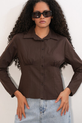 20231 Slim Fit Poplin Gömlek - Kahverengi - 3