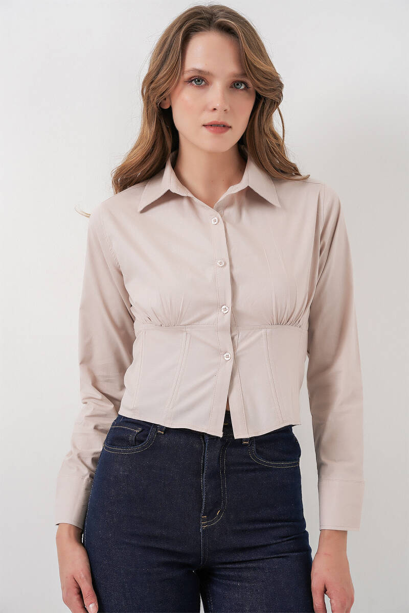 20231 Slim Fit Poplin Gömlek - Krem (1)
