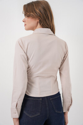 20231 Slim Fit Poplin Gömlek - Krem - 6