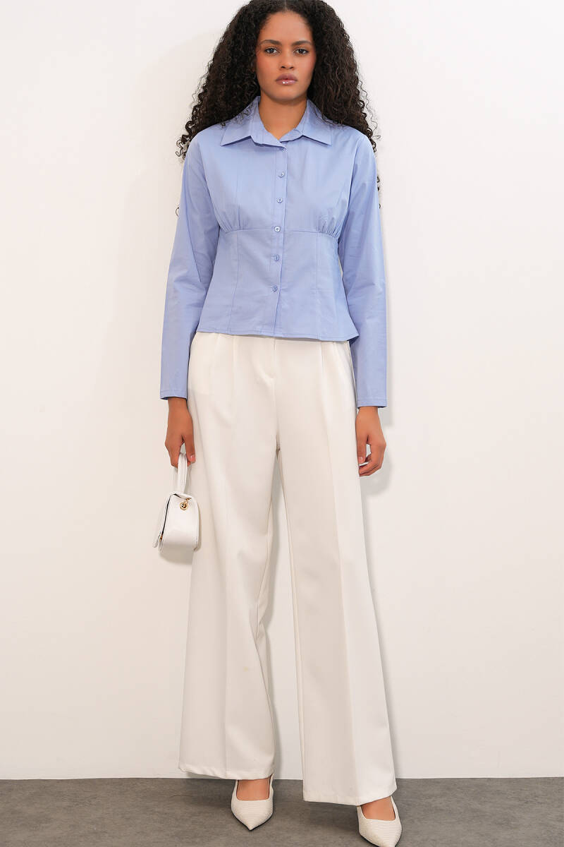 20231 Slim Fit Poplin Gömlek - Mavi (1)